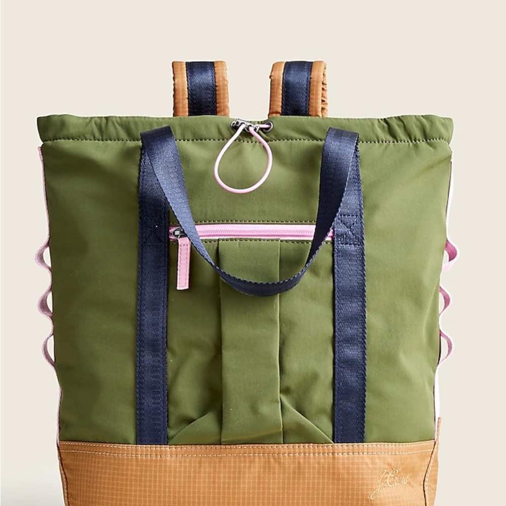 J crew new with tags Green pink Tan Backpack - tote